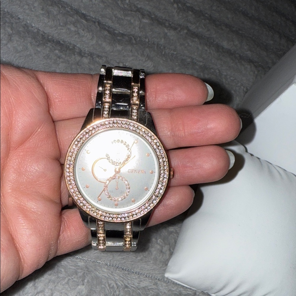Geneva Silver and Rose Gold Women's Watch - Picture 8 of 11